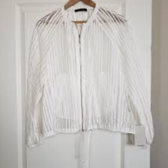 Zara Basic Women White Sheer Striped Jacket - Picture 7 of 11
